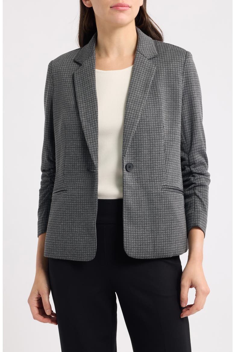 Scrunch Sleeve One Button Blazer, Main, color, HEATHER GREY MULTI