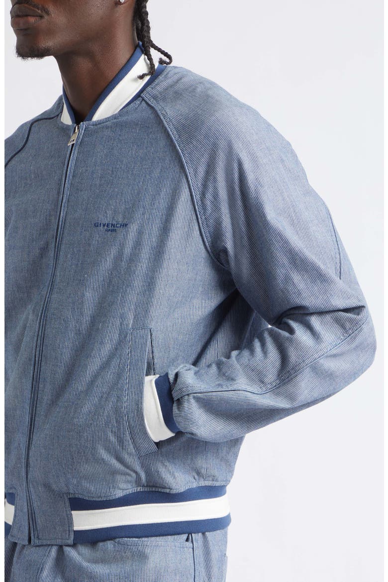 Couture Seam Engineer Stripe Cotton Bomber Jacket, Alternate, color, WHITE/ BLUE