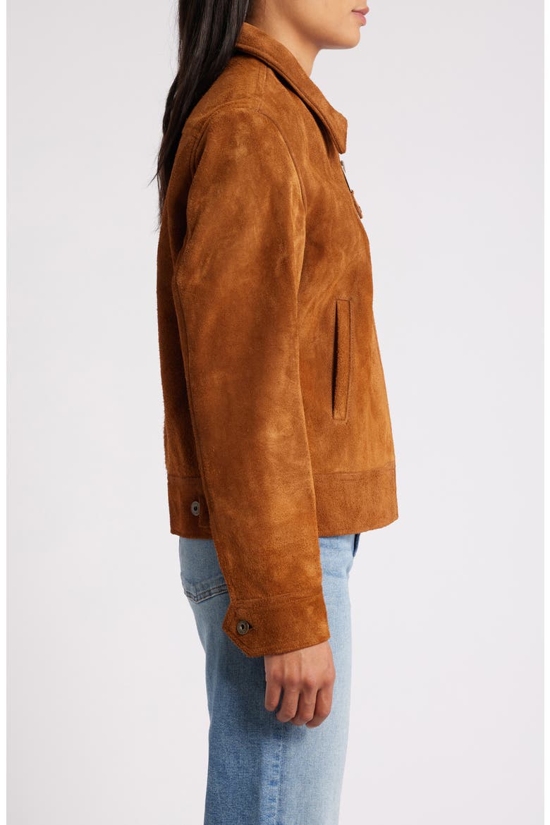 Roughout Cowhide Suede Trucker Jacket, Alternate, color, SADDLE