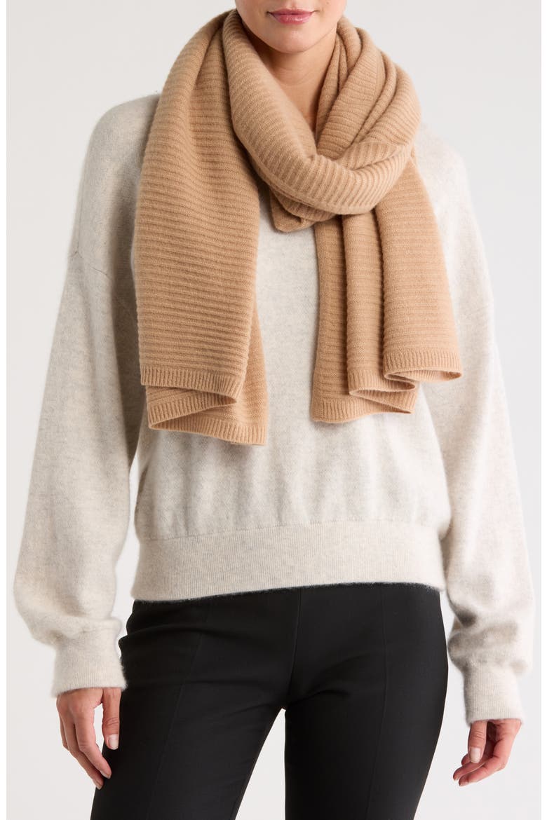 Cashmere Rib Scarf, Main, color, CAMEL