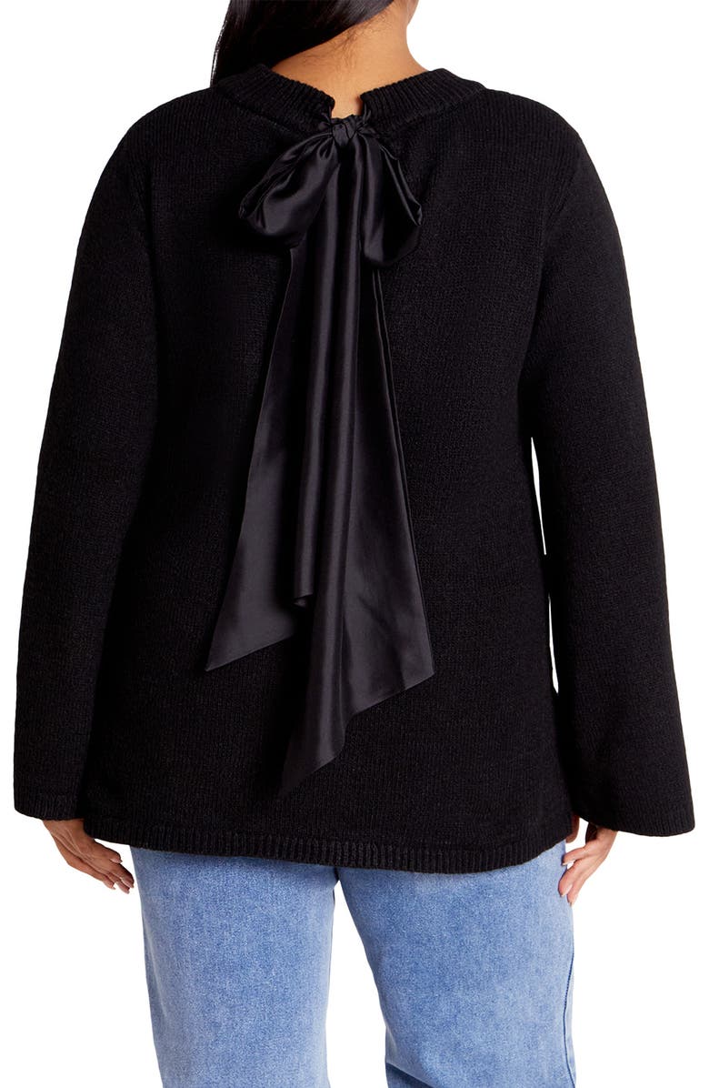 City Chic Bow Back Bell Sleeve Sweater, Alternate, color, 