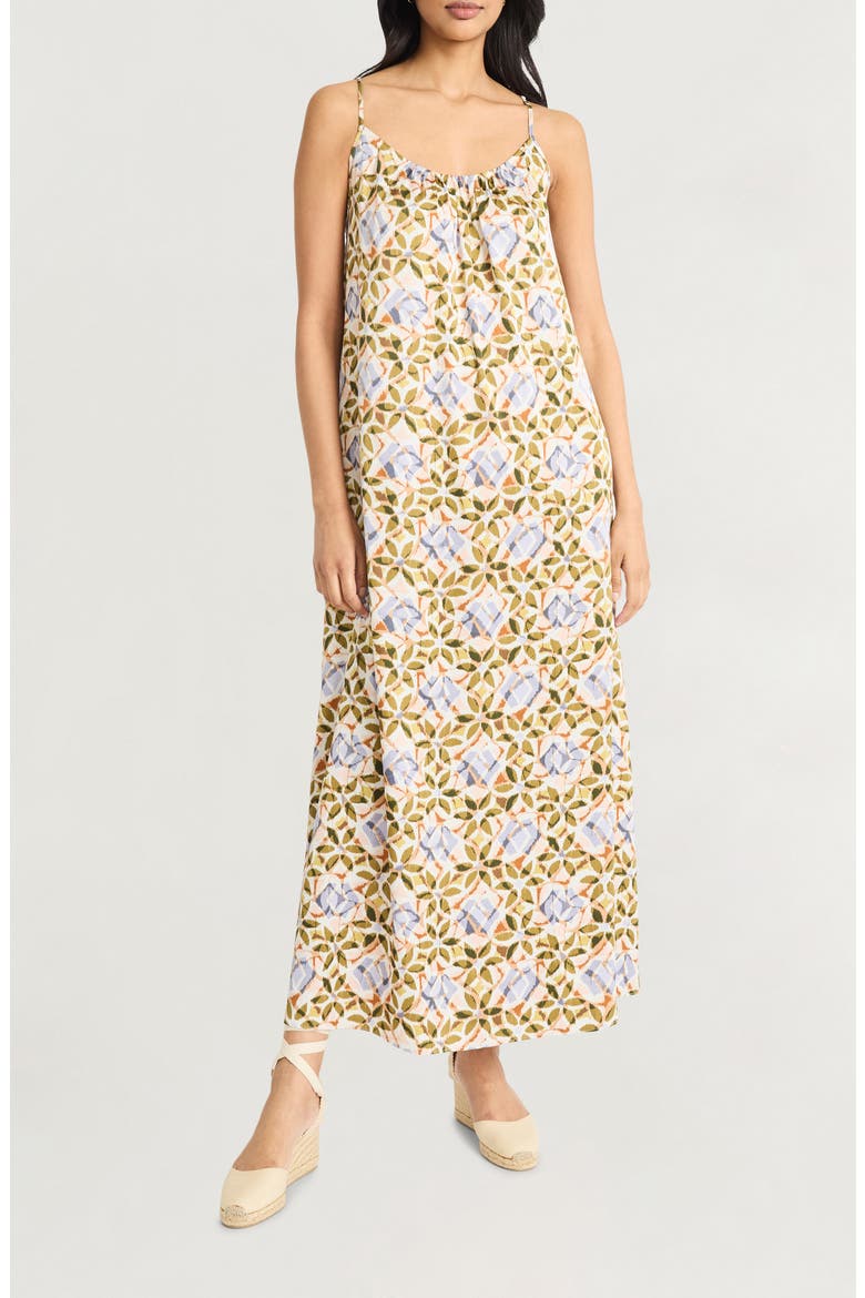 Gathered Racerback Maxi Sundress, Main, color, OLIVE/ BLUE