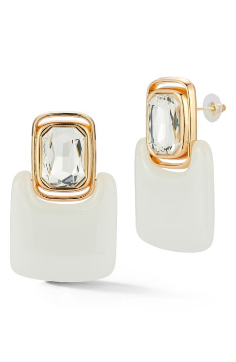 Crystal Rectangle Drop Earrings
