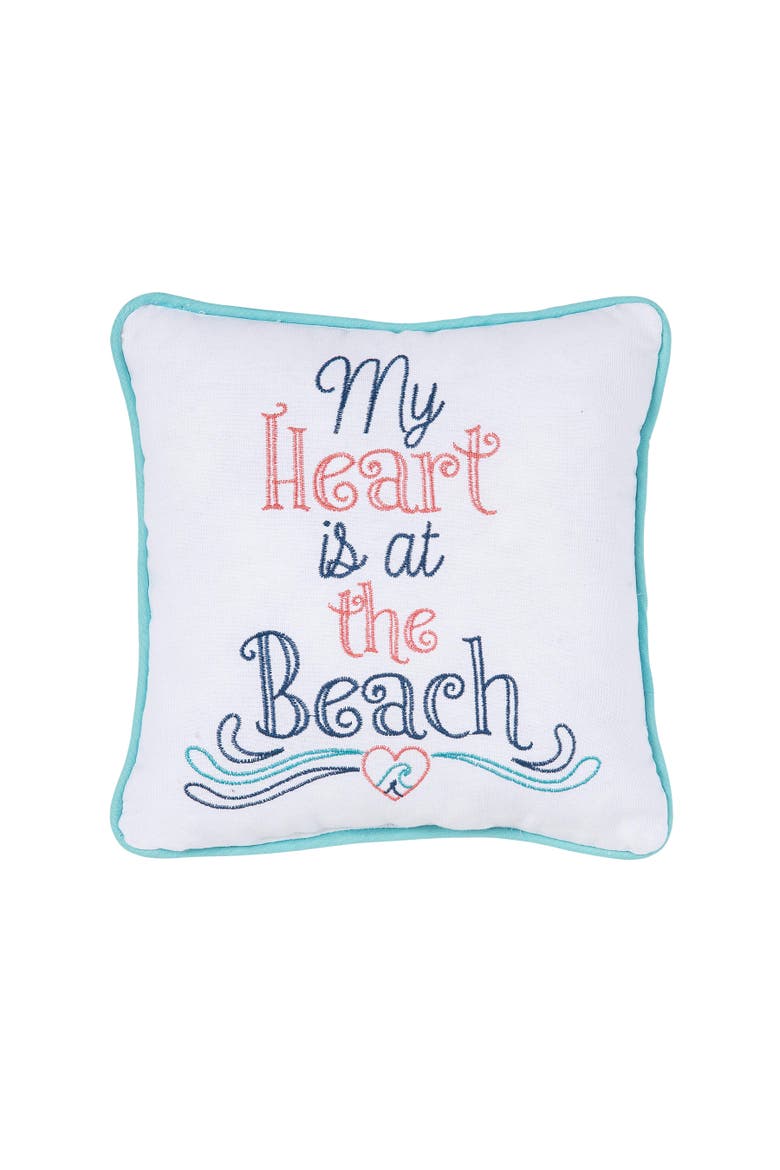 "My Heart Is At the Beach" Mini 100% Cotton Accent Pillow, Main, color, Blue
