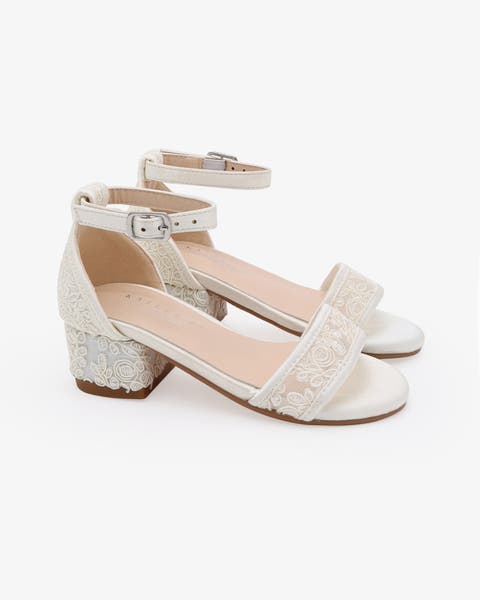 Lily Crochet Lace Low Block Heel Girls Sandals