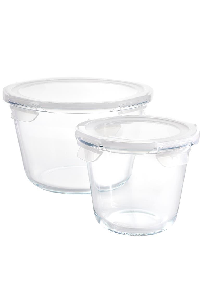 4 Piece Glass Round Storage Container Set Snap Lids, Main, color, Clear
