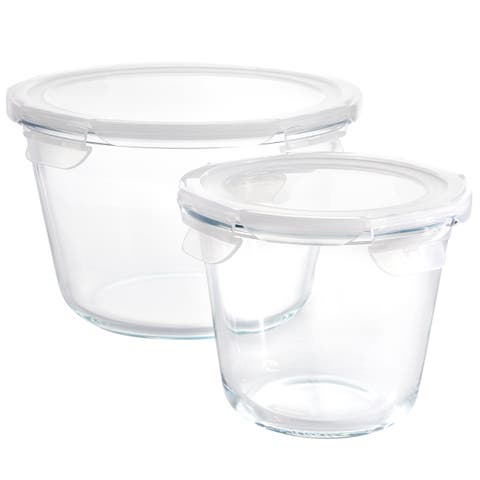4 Piece Glass Round Storage Container Set Snap Lids