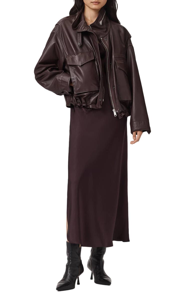 AllSaints Hadley Satin Slipdress, Alternate, color, Oxblood Red