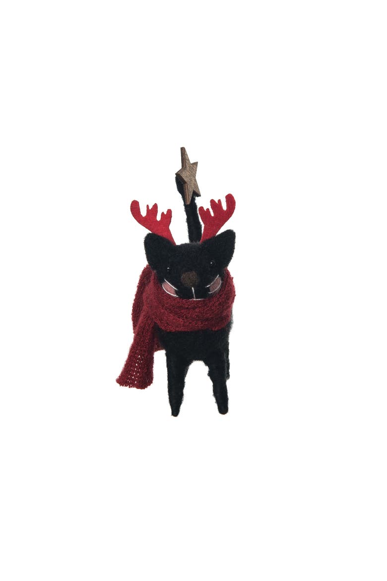 Black Cat Reindeer Figurine, Alternate, color, Red