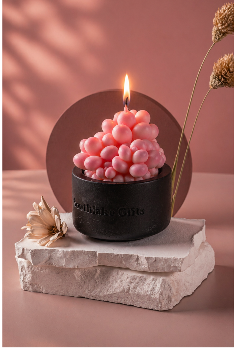 Pink Succulent Candle in Concrete Vessel, Alternate, color, Pink Moonstones