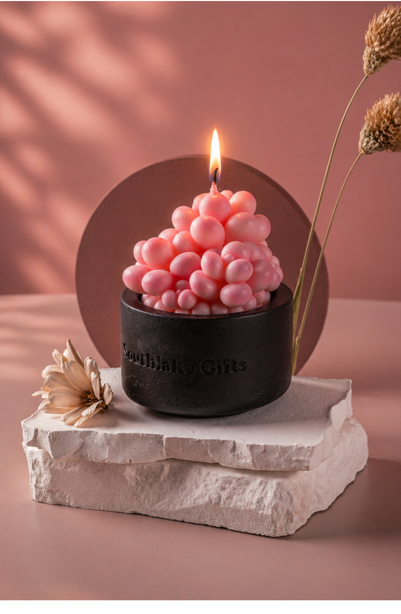 Southlake gifts Pink Succulent Candle in Concrete Vessel, Alternate, color, Pink Moonstones