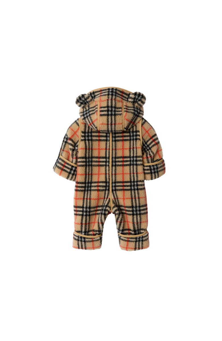 Burberry Check Fleece Hooded Jumpsuit, Alternate, color, Sand Beige