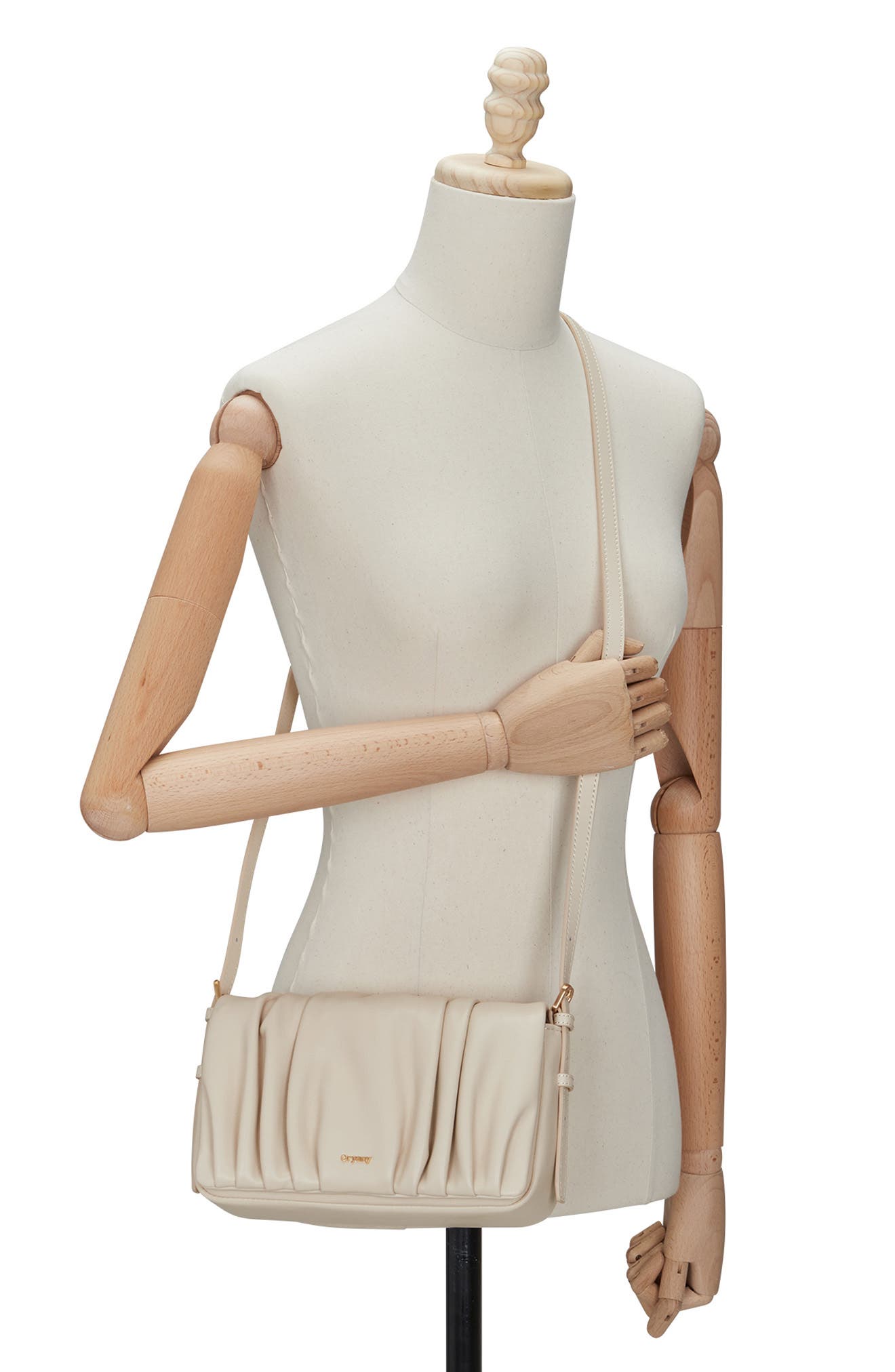 Oryany Bell Pleated Leather Shoulder Bag, Alternate, color, Vanilla Cream