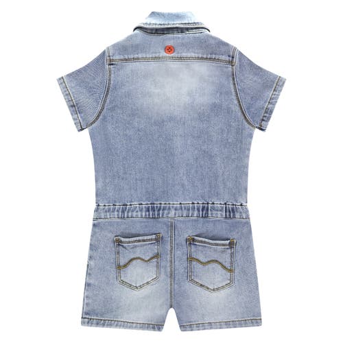 Stains And Stories By Babyface Light Wash Denim Romper In Blue