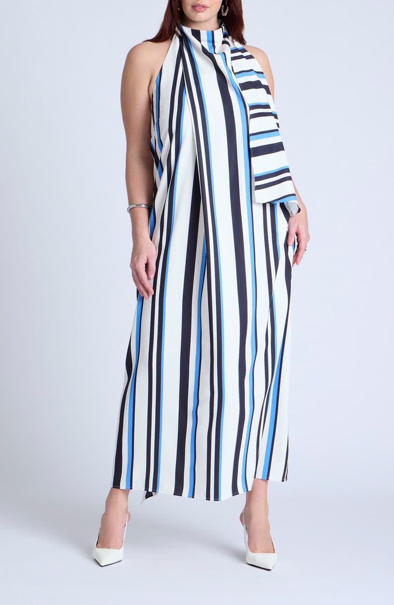 ELOQUII Stripe Halter Neck Maxi Dress, Main, color, 