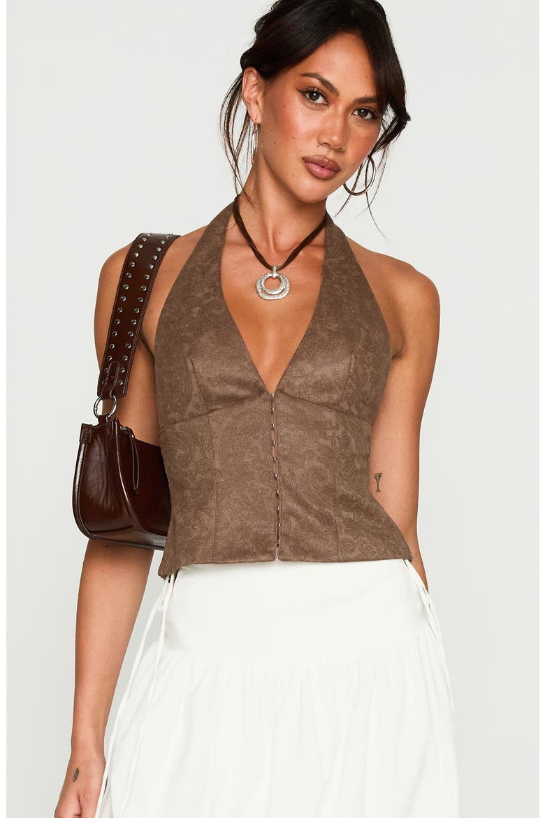 Down the Line Crop Halter Top, Alternate, color, BROWN