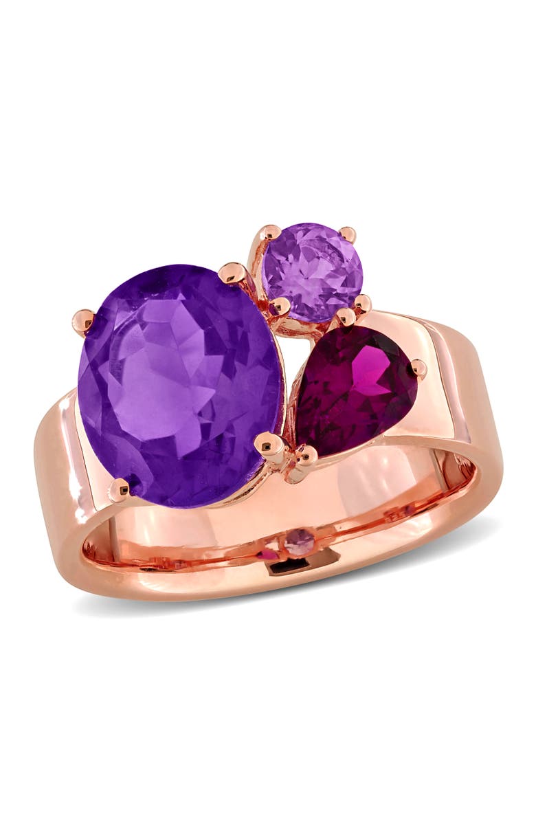 Julianna B. Gemstone Multi-Shape 3-Stone Ring Sterling Silver, Main, color, Amethyst/Rose-Plated
