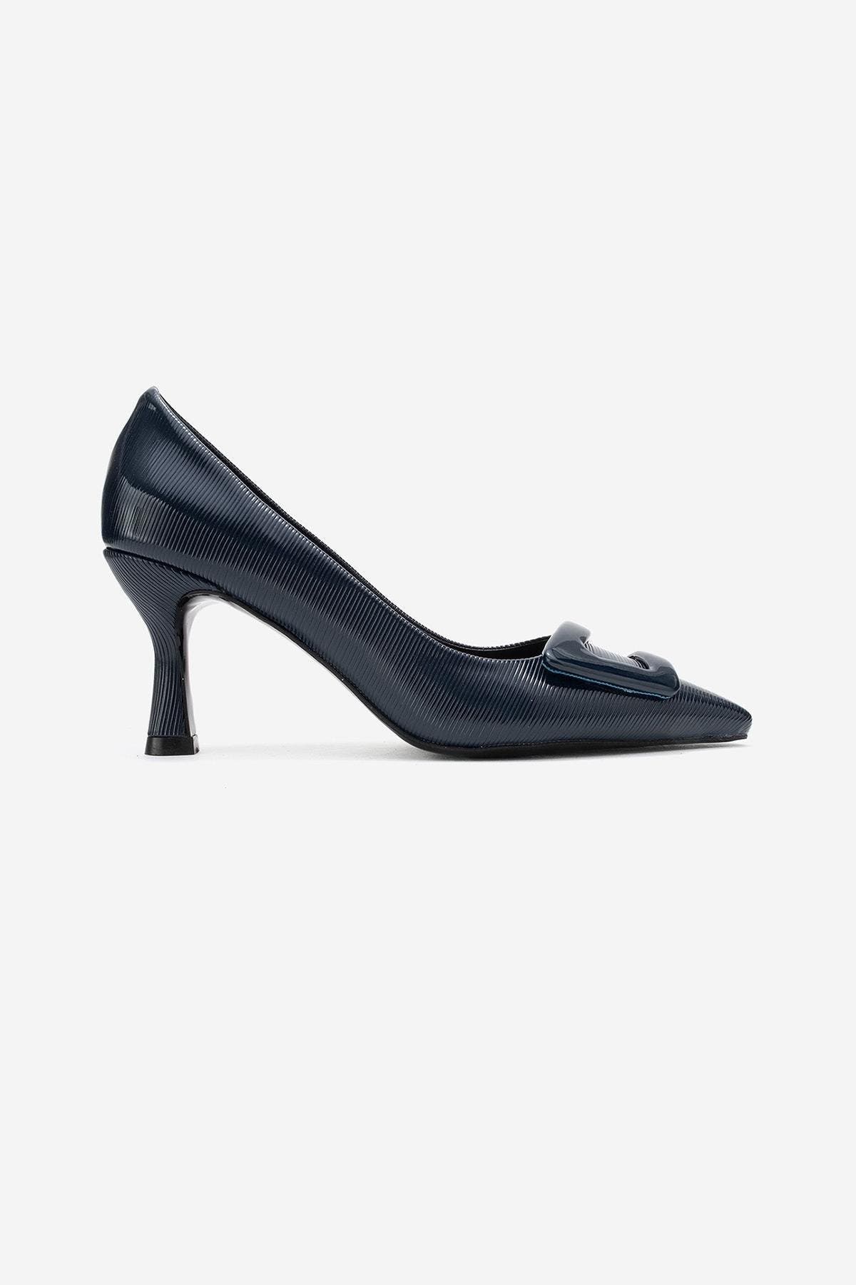 Astra Buckle Pointed Toe Pump, Alternate, color, Navy