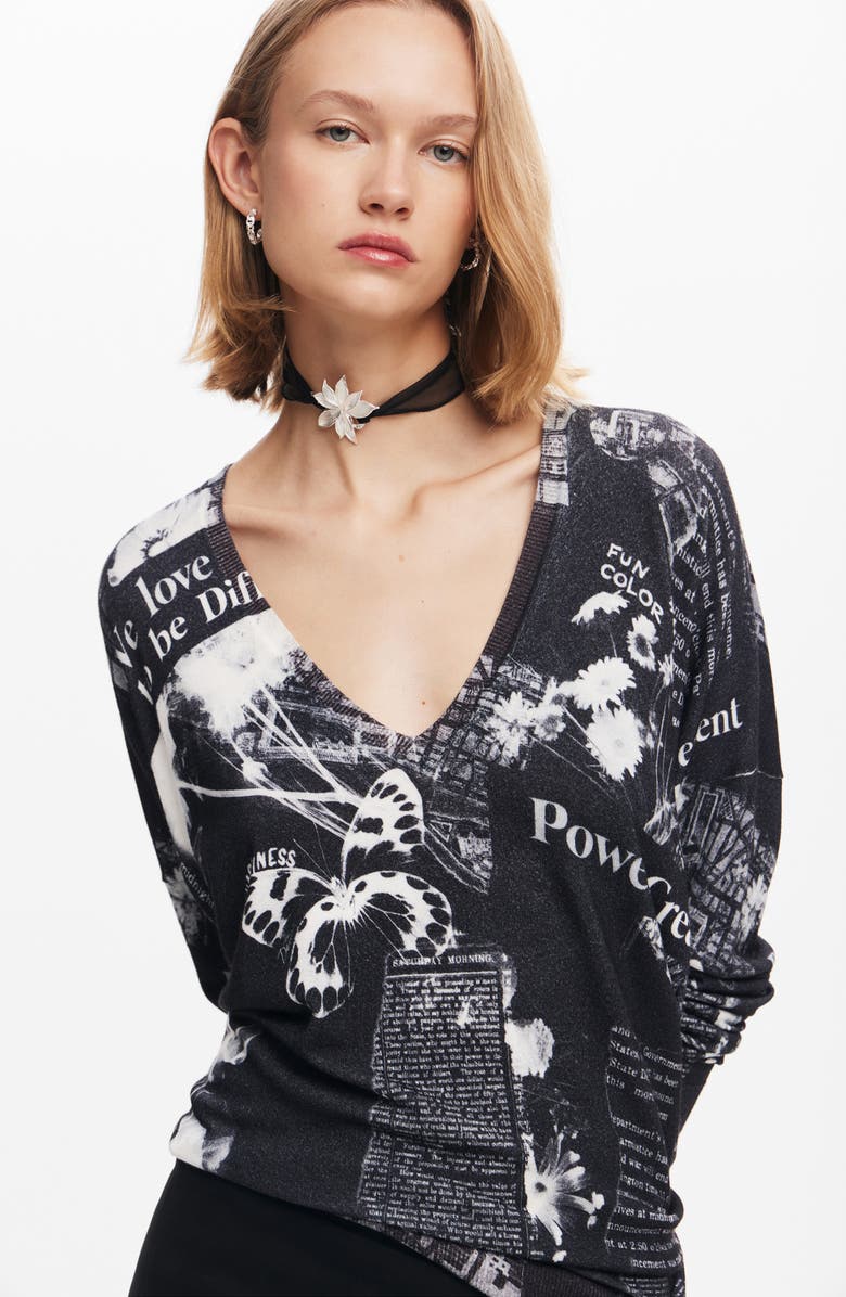 Desigual Kawartha Lakes Print V-Neck Sweater, Alternate, color, 