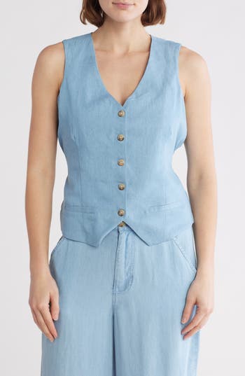 Love By Design April V-neck Vest In Light Chambray