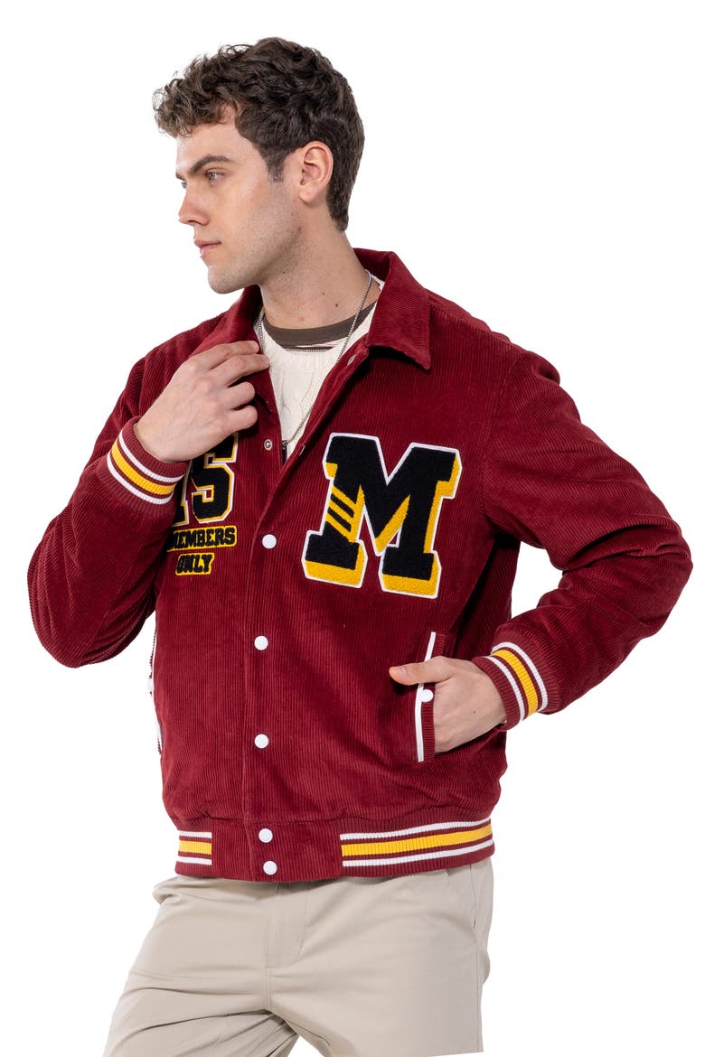 Corduroy Varsity Jacket, Alternate, color, Red