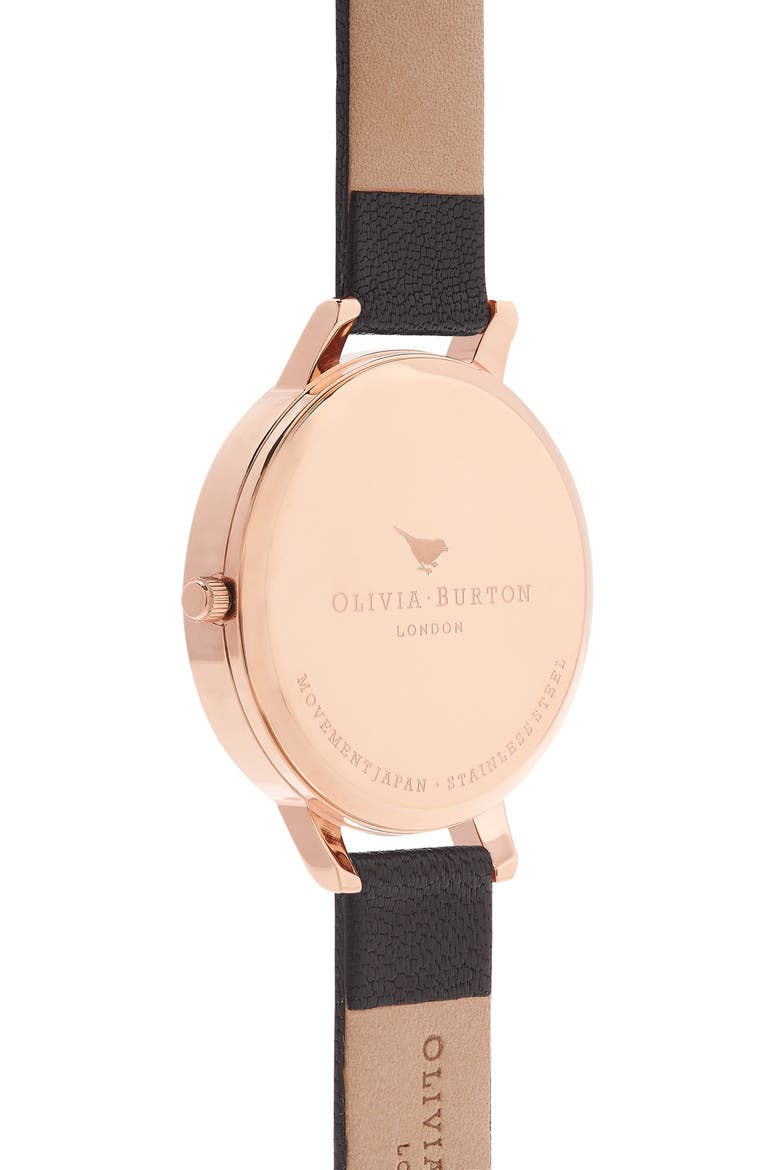 Big Dial Leather Strap Watch, 38mm, Alternate, color, BLACK/ BLACK/ ROSE GOLD