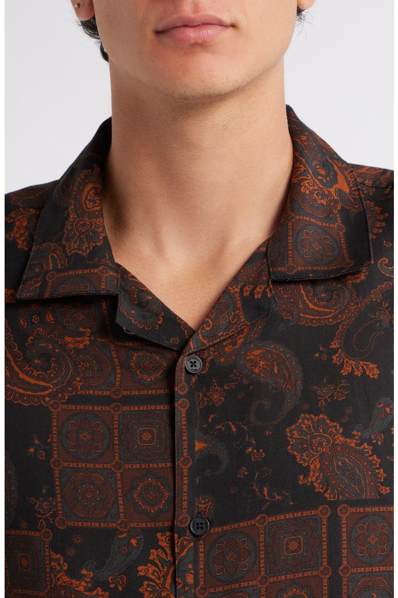 Didicot Geo & Paisley Print Lyocell Camp Shirt, Alternate, color, BLACK / BROWN