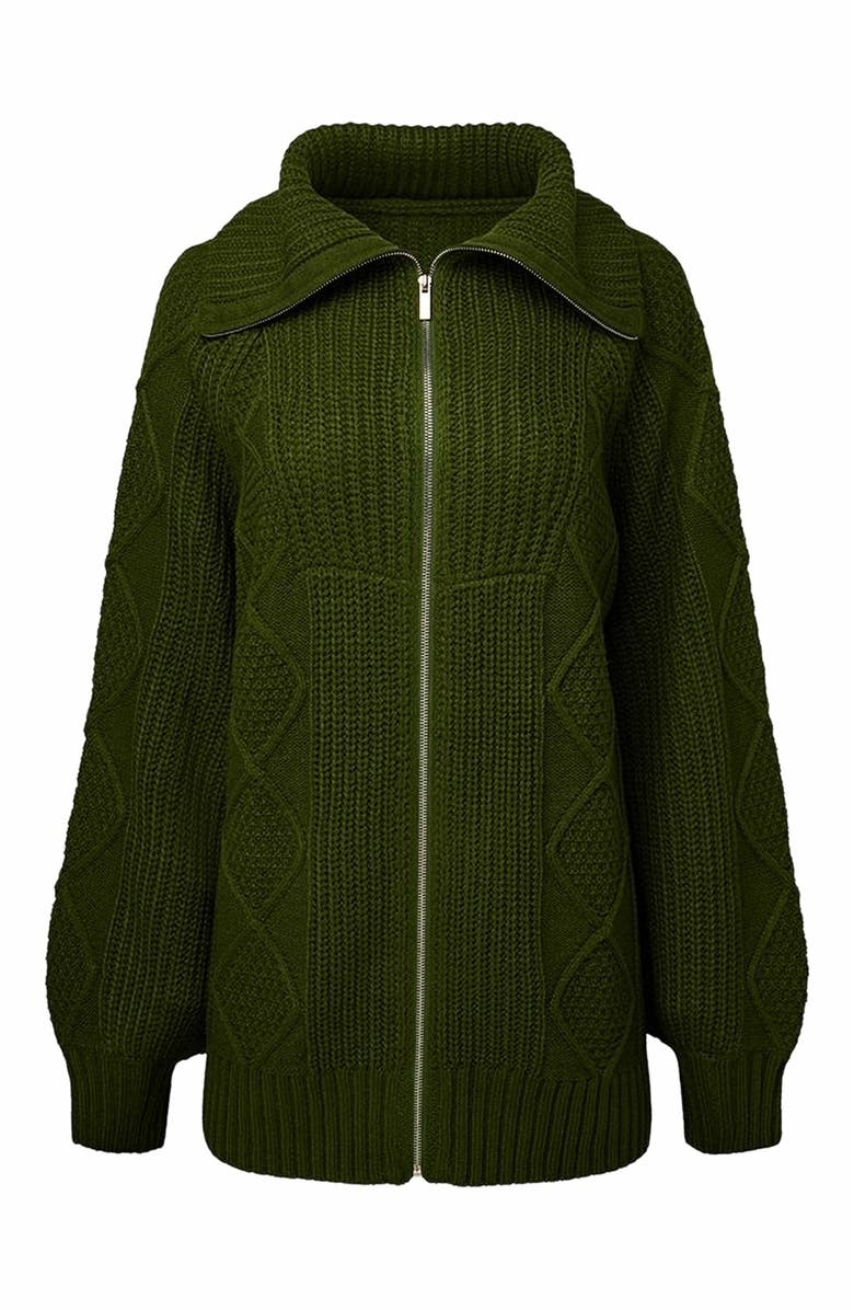 WeWoreWhat Chunky Cable Knit Zip Up Jacket, Main, color, Hunter Green