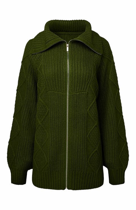 Chunky Cable Knit Zip Up Jacket