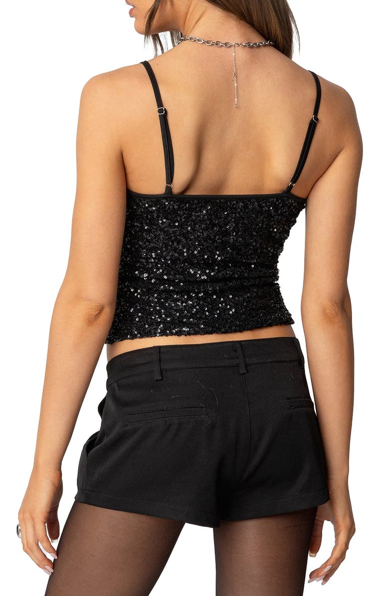 EDIKTED Celene Sequin Camisole, Alternate, color, Black