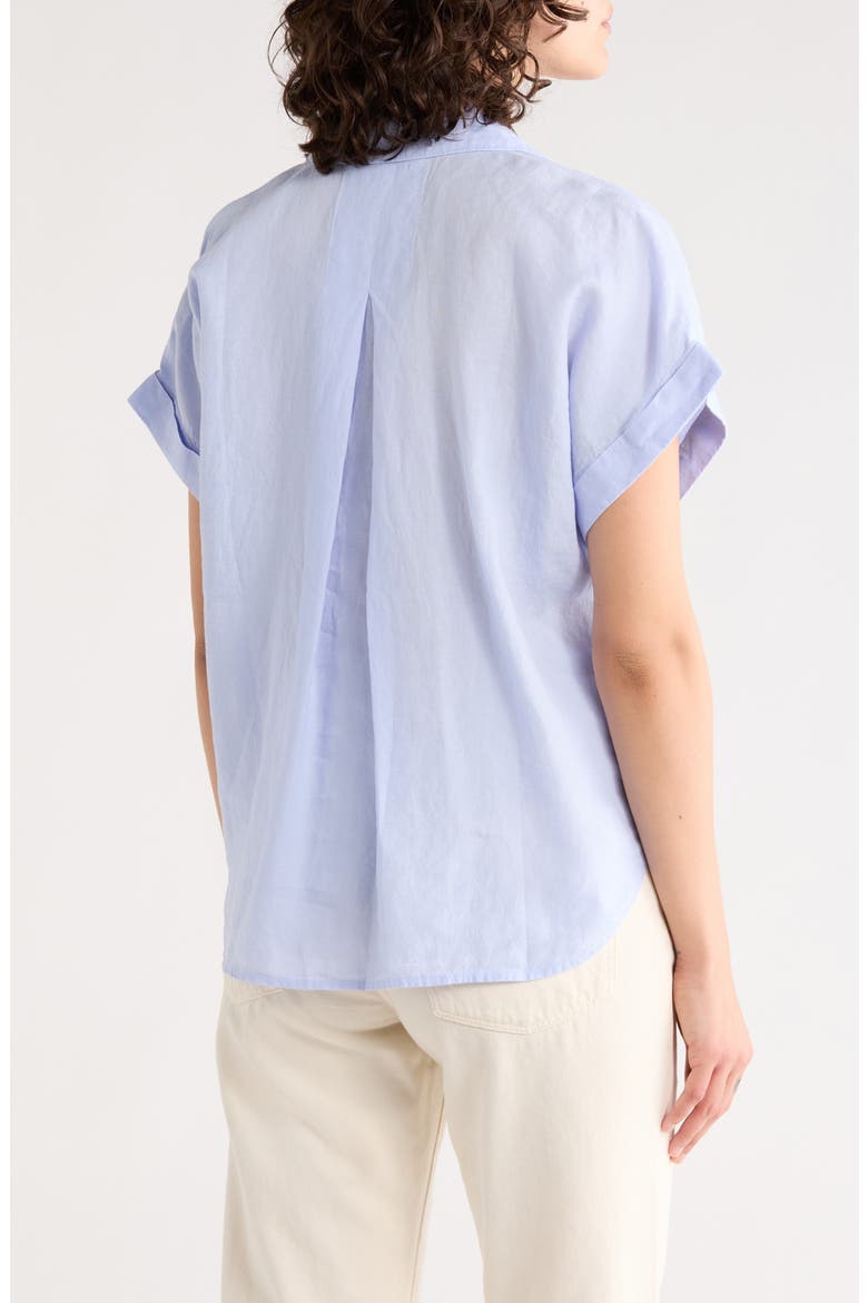 Notch Collar Short Sleeve Organic Linen Top, Alternate, color, BLUE FLOWER