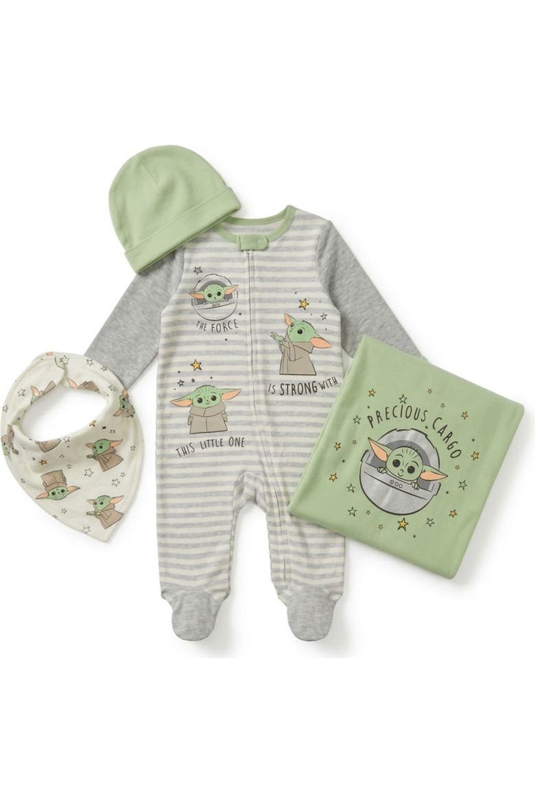 The Mandalorian Grogu Gift Set 4-Piece Sleep N Play Layette Set, Main, color, Grogu Sage Green
