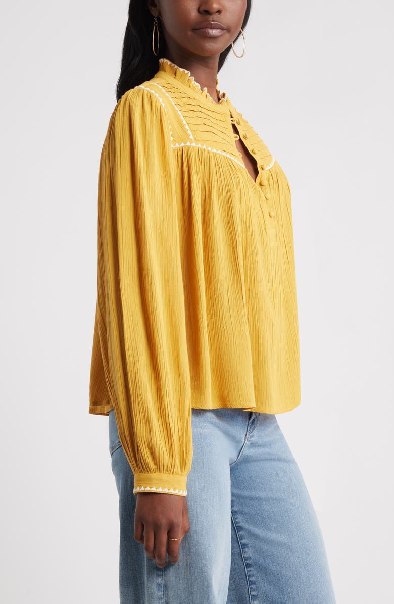 Treasure & Bond High Neck Embroidered Long Sleeve Top, Alternate, color, Yellow Myth