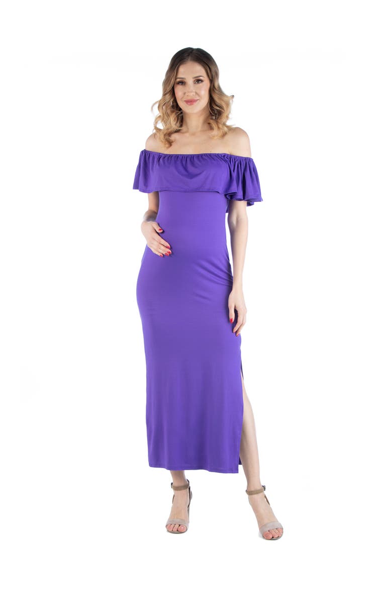 Maternity Off Shoulder Ruffle Detail Maxi Dress, Main, color, Purple
