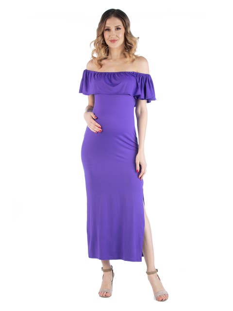 Maternity Off Shoulder Ruffle Detail Maxi Dress
