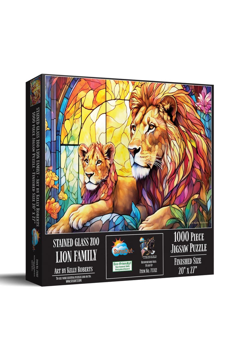 Sunsout Stained Glass Zoo Lion Family 1000 piece Jigsaw Puzzle for Adults, Main, color, Multicolor