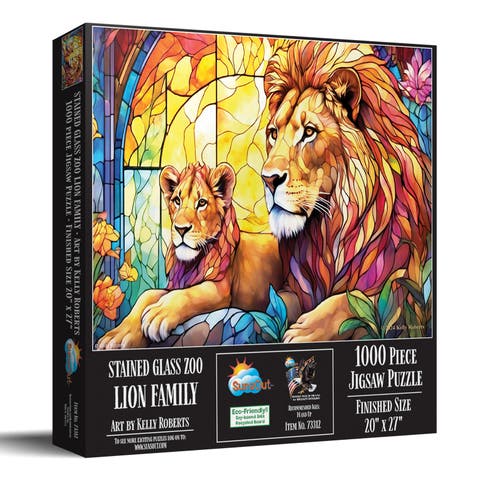 Stained Glass Zoo Lion Family 1000 piece Jigsaw Puzzle for Adults