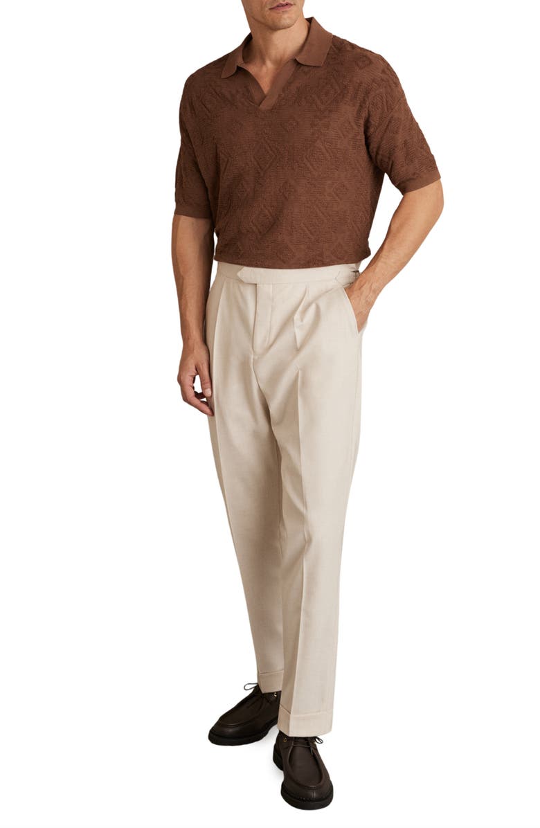 Reiss Banks Johnny Collar Textured Polo Sweater, Alternate, color, Tobacco