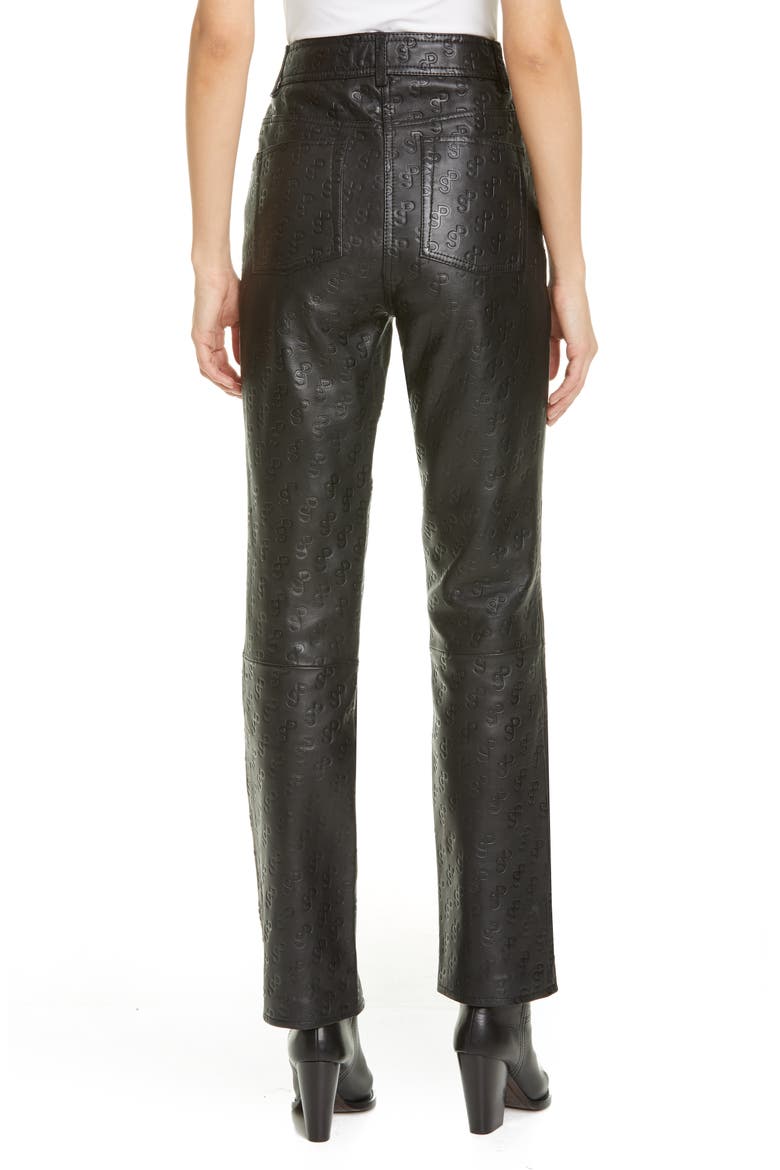 Rosita Monogram Leather Pants, Alternate, color, BLACK