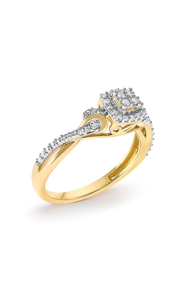 14K Yellow Gold Plated Silver 1/10 Cttw Diamond Composite Halo Engagement Ring, Alternate, color, Yellow