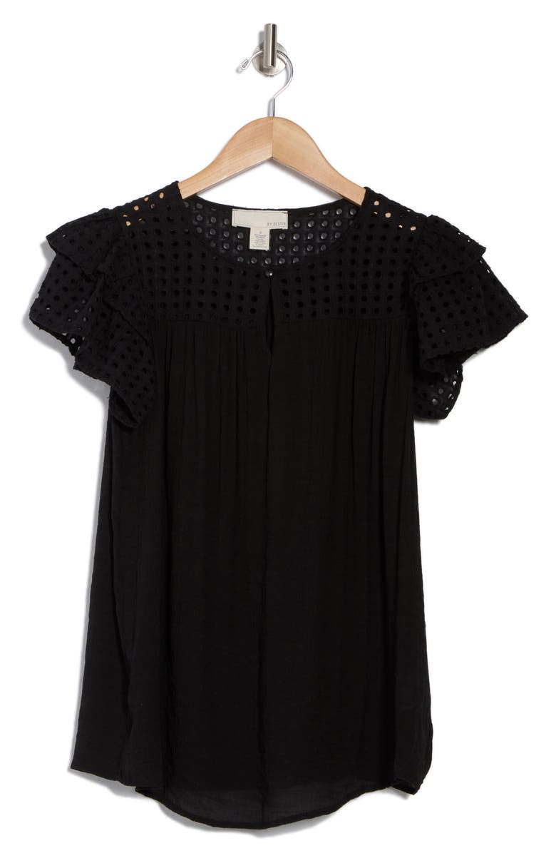 BY DESIGN Demi Eyelet Sleeve Top, Alternate, color, Jet Black