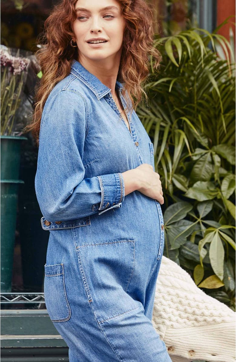 HATCH Collection The Everyday Nursing Denim Jumpsuit, Alternate, color, Indigo