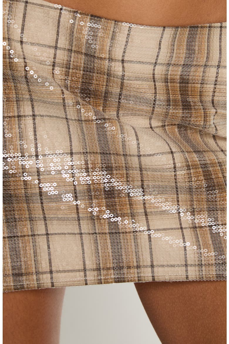 Cherice Sequin Plaid Miniskirt, Alternate, color, BEIGE PLAID