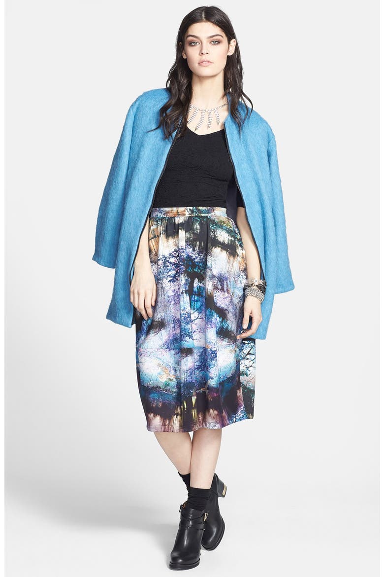 Fluffy Long Bomber Jacket, Alternate, color, BRIGHT BLUE