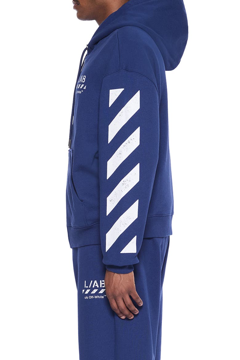 Diagonal Stripe Logo Cotton French Terry Zip Graphic Hoodie, Alternate, color, MARINE