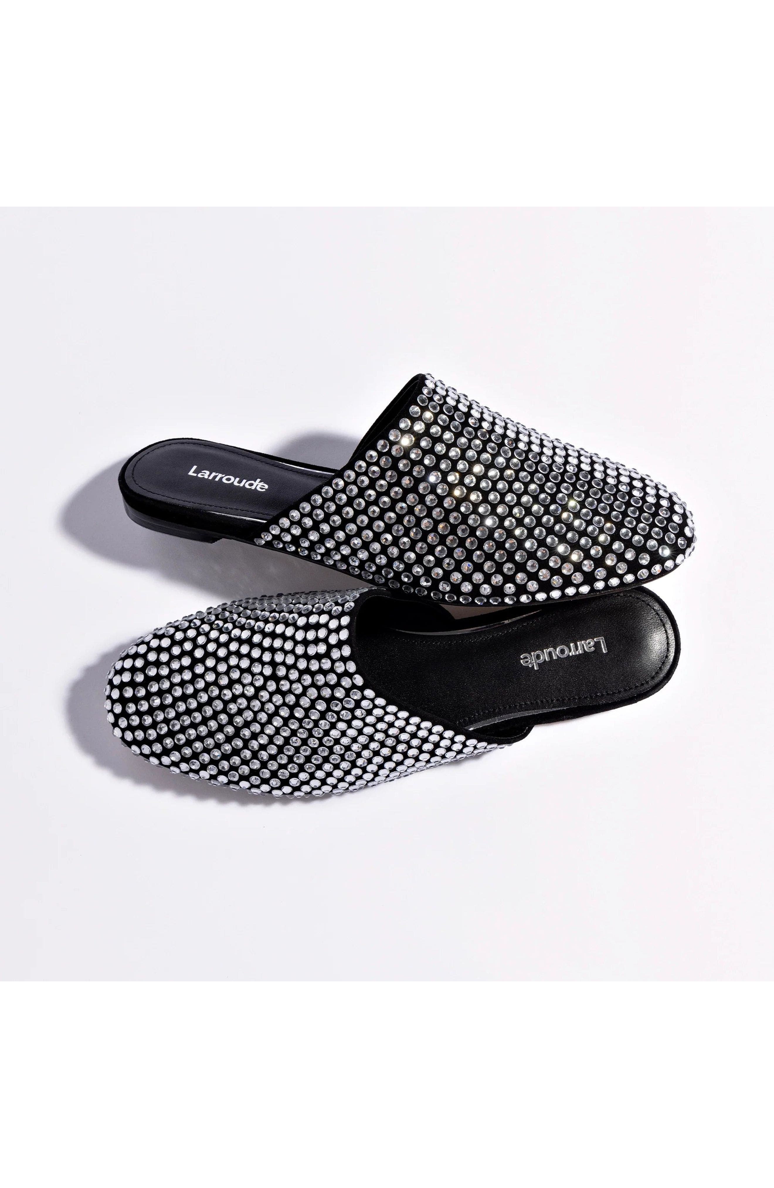 Larroudé Venice Flat Mule, Alternate, color, Black/Crystal