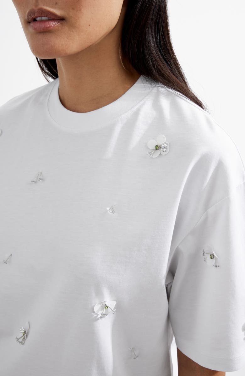 & Other Stories Flower Appliqué Oversize T-Shirt, Alternate, color, White Light