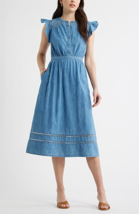 Flutter Sleeve Chambray Dress