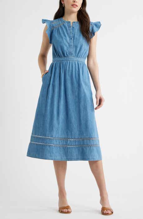 Flutter Sleeve Chambray Dress