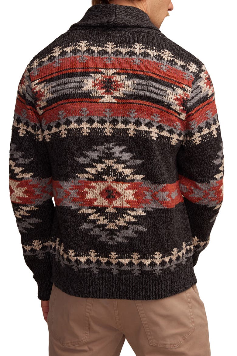 Intarsia Blanket Cotton Shawl Collar Cardigan, Alternate, color, CAVIAR MULTI